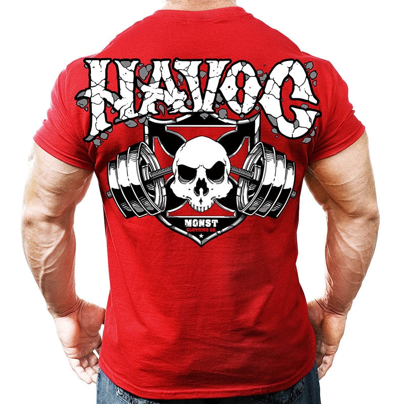 Printed Running T Shirt Men Cotton Sport Gym Shirt Men Fitness Top Workout Clothing Sportswear Jogging Training Sports Tshirt-3